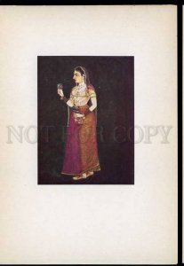 207599 INDIA miniature woman wearing sari Old poster card