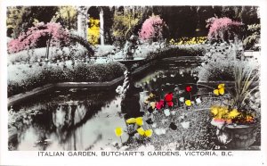 Victoria British Columbia Canada 1940s Postcard Butchart's Gardens Italian Ga...