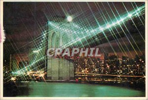 Modern Postcard Brooklyn Bridge at night