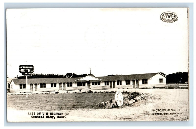 Vintage Crawford Motel AAA US 30 Central City NE Hensley Real Photo RPPC P165
