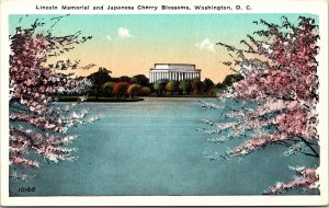 Lincoln Memorial Japanese Cherry Blossoms Washington Dc Greek Temple Postcard 