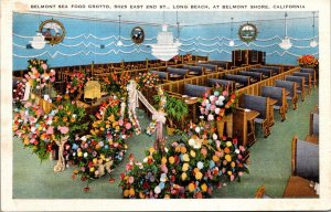 Linen Postcard Interior of Belmont Sea Food Grotto in Long Beach, California