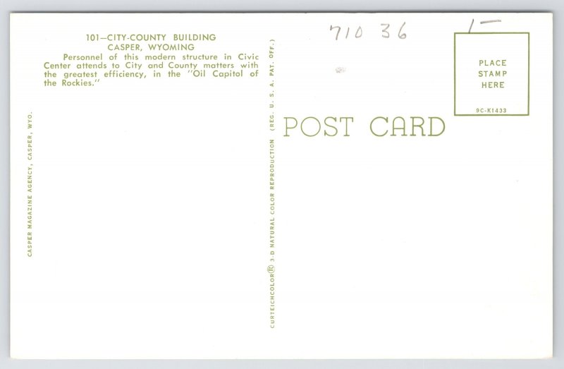 State View~City County Building Casper Wyoming~Vintage Postcard