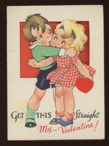 1930s VALENTINES DAY DIE CUT GIRL AND BOY HEART GINGHAM DRESS BI-FOLD 44-136