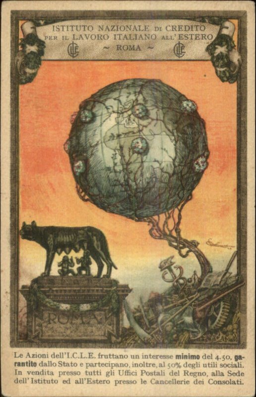 Italy Bank Credit Roma Earth Globe in Tree Branches Propaganda? Postcard G19