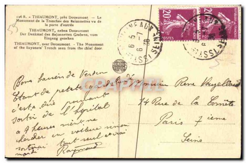 Old Postcard Thiaumont Douaumont near The Monument Tranchee of bayonets saw t...