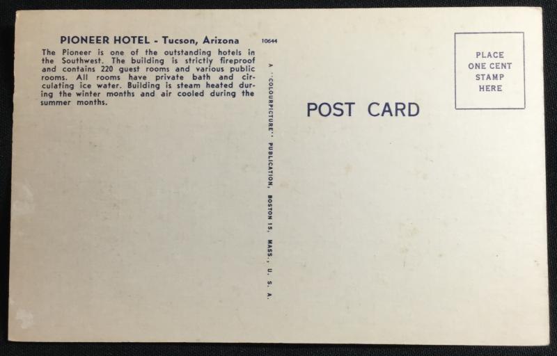 Postcard Pioneer Hotel Tucson Arizona LB
