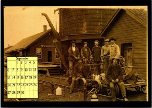 Calendar Card September 1987 Railroad Work Crew Scandinavia Wisconsin Circa 1900