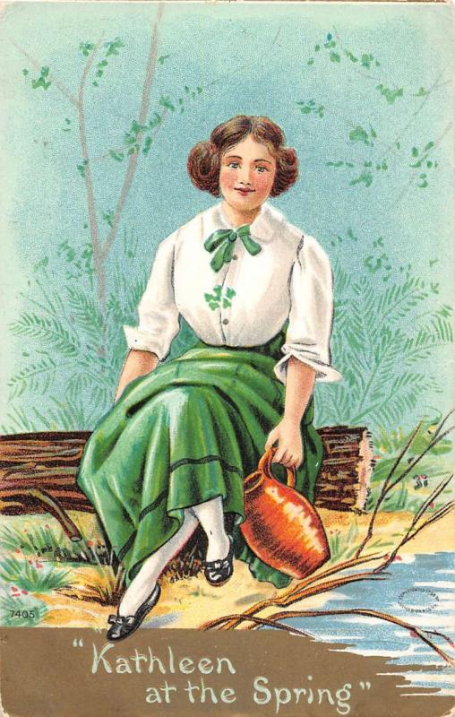 Kathleen At The Spring Irish Woman Chocolate Ad Antique Postcard K670576