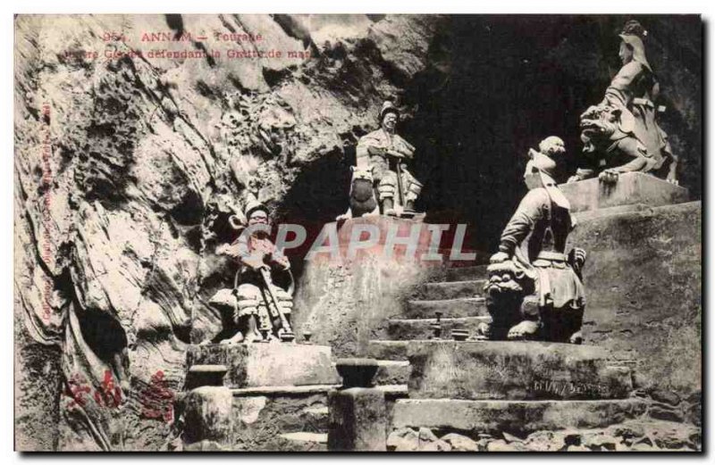 Annam Hue Old Postcard Tourane Four genies defendant Indochine Marble Cave In...