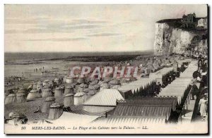 Old Postcard Mers les Bains Beach and booths toward the cliff