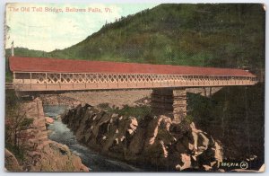 Vintage Old Toll Bridge Bellows Falls Vermont Linen Postcard 1911