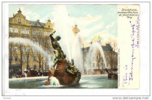 Stockholm, Fontanen tors fiske pa Adolf Fredriks Torg. Sweden , Pre-1907