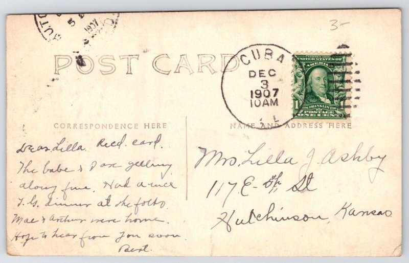 Cuba Illinois~United Methodist Episcopal Church~Belltower~Door Columns~RPPC 1907