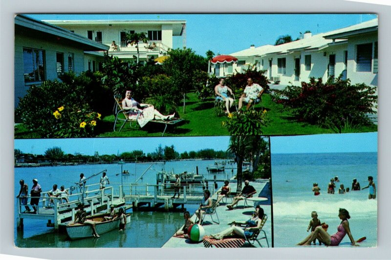 St Petersburg FL, Delacado Motel Treasure Island Dock Chrome Florida Postcard  