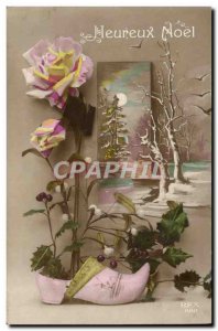 Old Postcard Fantasy Flowers Christmas shoe