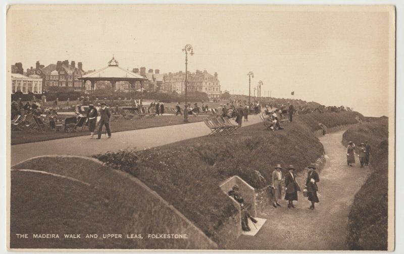 Kent; Madeira Walk & Upper Leas, Folkestone PC 1928, To Mrs Lawrence, Eastbourne 