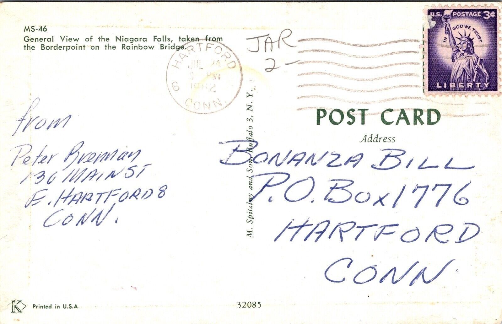 General View Niagara Falls Borderpoint Rainbow Bridge 1962 Pm Postcard