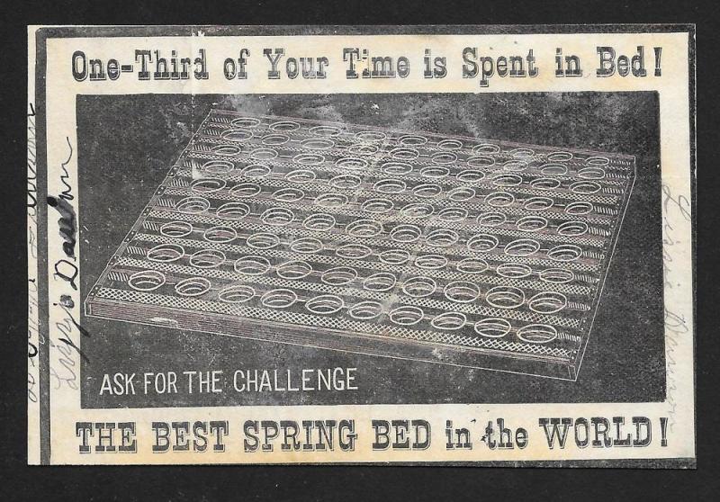 VICTORIAN TRADE CARD MA Hunt Manufacturing Spring Beds