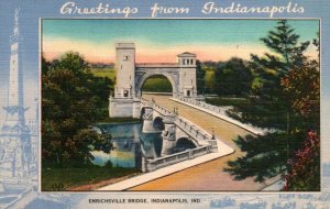 VINTAGE POSTCARD EMRICHSVILLE BRIDGE INDIANAPOLIS INDIANA BORDERED LINEN