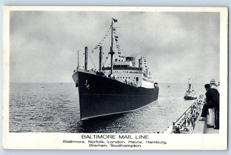 Maryland Postcard Baltimore Mail Line Steamship c1920's Antique Unposted