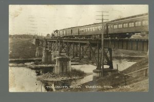 Brainerd MINNESOTA RPPC c1920 TRAIN Crossing MISSISSIPPI RIVER Bridge Railroad