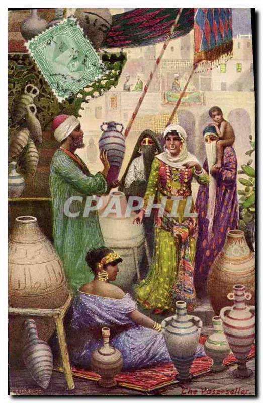 Old Postcard Fantasy Orientalism The vase seller