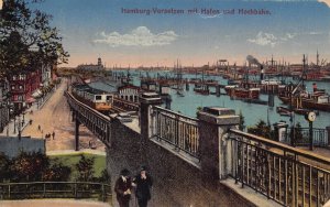Germany Hamburg 1918 Vorsetzen mit Hafen und Hochban Steamboats Train postcard