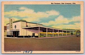 K23/ East Liverpool Ohio Postcard Linen Bus Terminal Building 114