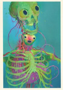 Laughing Skeleton With Slime Bones Painting Postcard