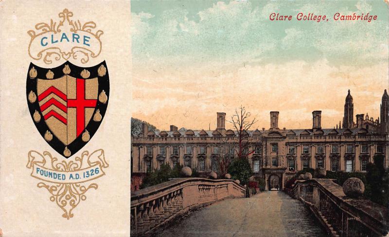 Claire College, Cambridge, England, Great Britain, Early Postcard, Used