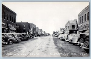 c1940's Main Street South Cars Drugs Store Chamberlain SD RPPC Photo Postcard