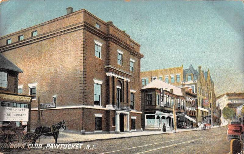 Pawtucket Rhode Island street scene Boys Club horse buggy antique pc Y10853