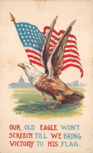 WW1 EAGLE FLAG ARTIST SIGNED WALL MILITARY PATRIOTIC POSTCARD (c. 1917)