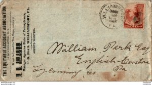 US Cover 2c 1886 Williamsport Equitable Accident Assocation Insurance