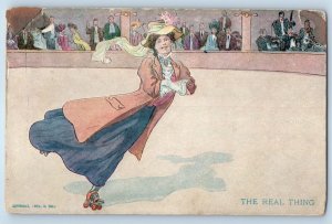 1908 Woman Roller Skate The Real Thing Spokane Washington WA Antique Postcard