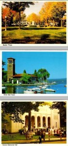 3~OVERSIZE Postcards NY, New York CHAUTAUQUA INSTITUTION Plaza~Bell Tower~Opera