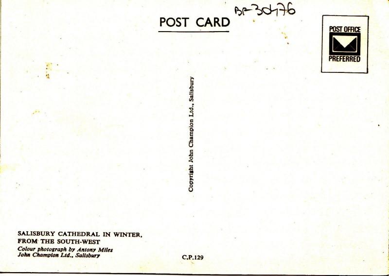 BF30476 salisbury cathedral in winter  Uk front/back image