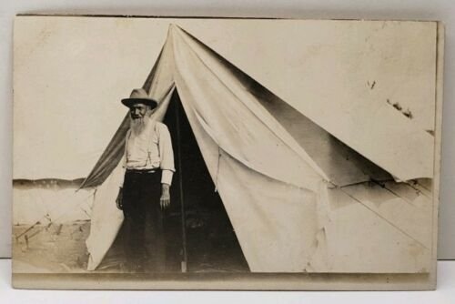 RPPC Pennsylvania Camp Tents with Very Old Man Reunion or Retreat Postcard E15 