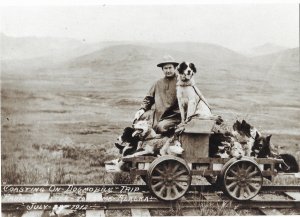 Coasting on Dogmobile Railcart Trip July 1912 Nome Alaska 4 by 6