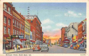 Michigan Street Drug Store State Theater South Bend Indiana 1943 linen postcard