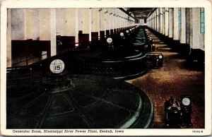 Vtg Keokuk Iowa IA Generator Room Mississippi River Power Plant 1930s Postcard