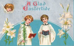 C. 1910 Choir Boys Angel Lilies Dresden Silver Easter Vintage Postcard F33