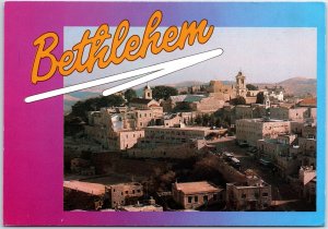 VINTAGE CONTINENTAL SIZE POSTCARD MODERN VIEW OF THE CITY OF BETHLEHEM ISRAEL