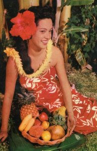 Postcard Beautiful Woman displaying Hawaii's home grown fruits, HA.         S5