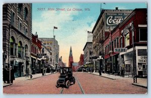 1912 Main Street Classic Cars Railway Establishment La Crosse Wisconsin Postcard