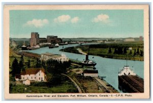 Fort William Ontario Canada Postcard Kaministiquia River Elevators 1936
