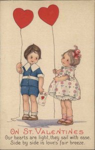 Valentine Stecher Ser 1405C Children with Heart Balloons Vintage Postcard