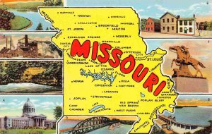 Map of Missouri Named Towns Multi View linen postcard