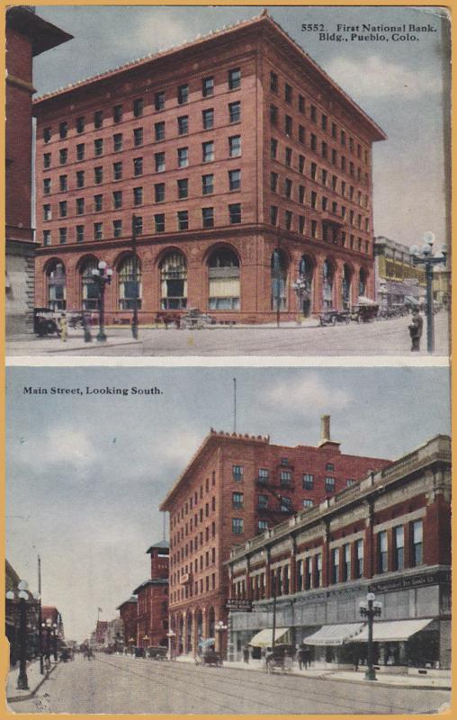 Pueblo, COLO., First National Bank & Main Street looking south-